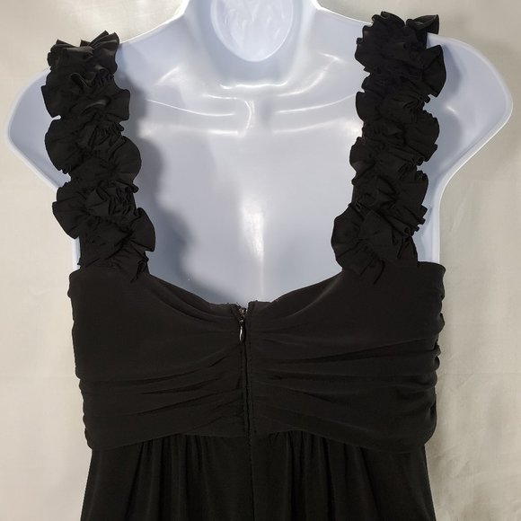 Women’s Black Ruffle V Neck Dress Built in Bra - Picture 5 of 7